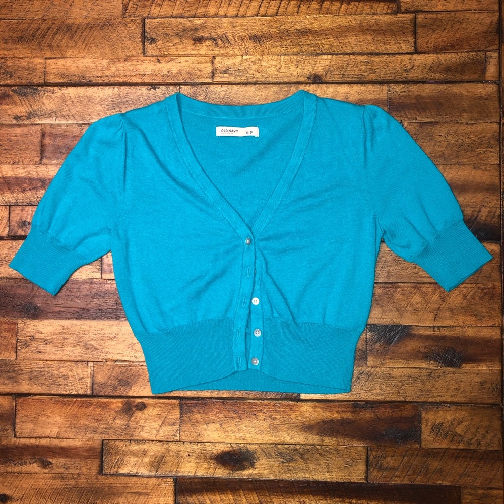 Old Navy turquoise short sleeve cropped cardigan